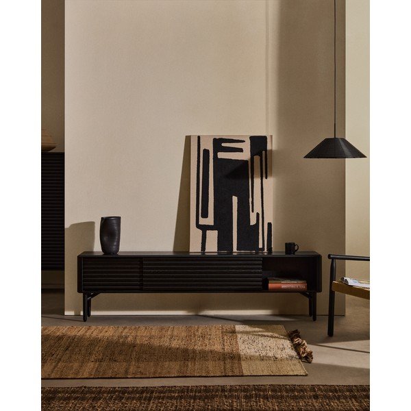 Crna TV komoda u dekoru hrasta 200x57x35 cm Lenon – Kave Home-image-1