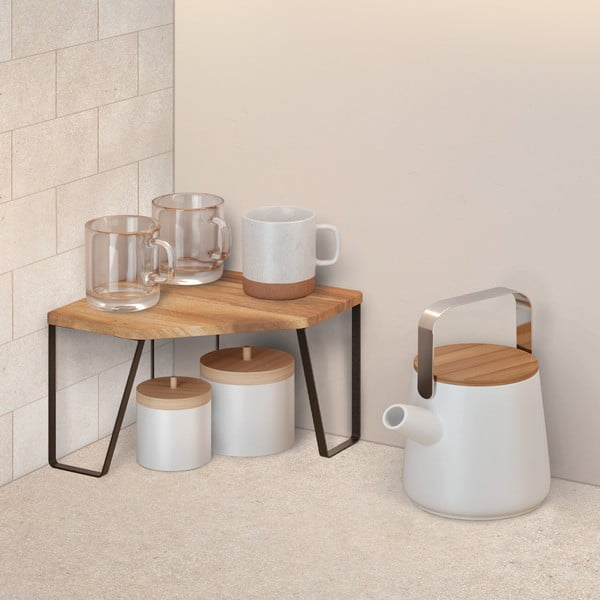 Mat crna/u prirodnoj boji drvena kutna dodatna kuhinjska polica 25x25 cm York – Metaltex-image-1