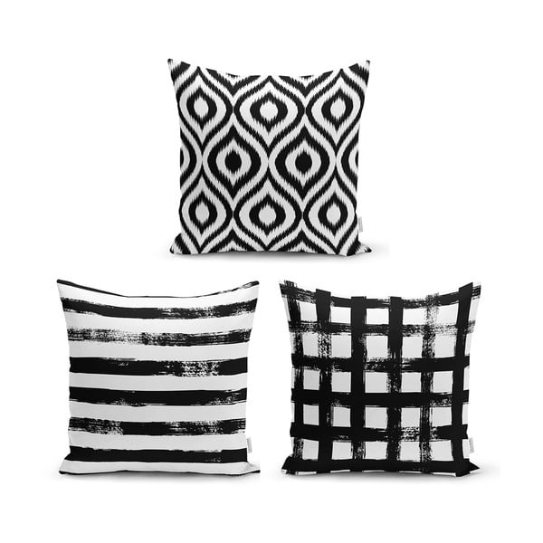 Set od 3 jastučnice Minimalističke navlake za jastuke BW Geometric, 45 x 45 cm