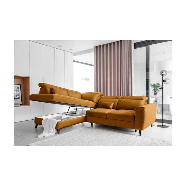 Žuta  baršunasti sklopiva/s prostorom za odlaganje kutna garnitura (s lijevim kutom/u obliku slova L) Noble – ELTAP-image-3