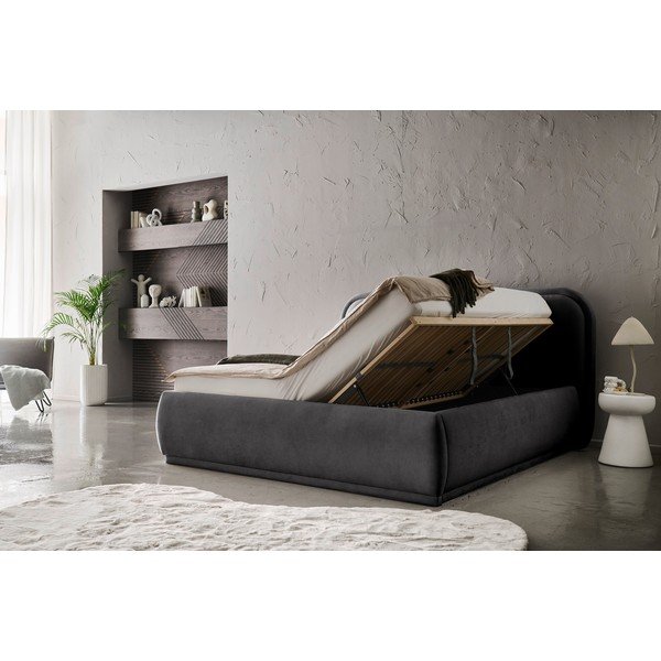 Antracitno sivi tapecirani bračni krevet s prostorom za odlaganje s podnicom 160x200 cm Soma – Meise Möbel-image-2