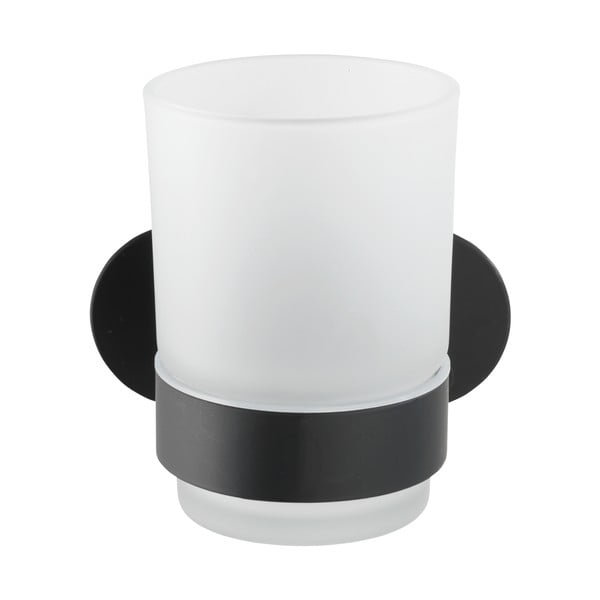 Mat crna staklena samoljepljiva čaša za četkice za zube Orea – Wenko-image-1