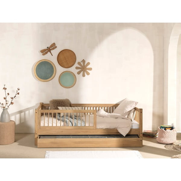 Dječji krevet od punog hrasta s dodatnim ležajem s podnicom 90x200 cm u prirodnoj boji Forrest – Vipack-image-1