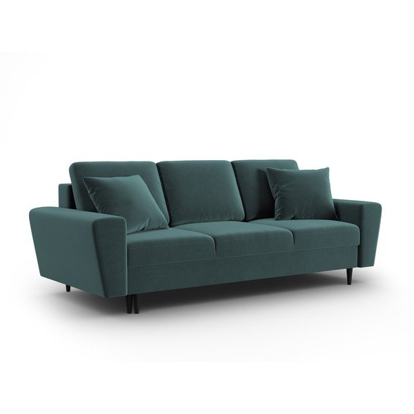 Petrolej zelena baršunasti sklopiva/s prostorom za odlaganje sofa 235 cm Kyoto – Cosmopolitan Design-image-1
