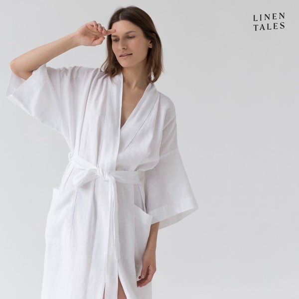 Bijeli platneni kućni ogrtač veličine S/M Summer - Linen Tales-image-3