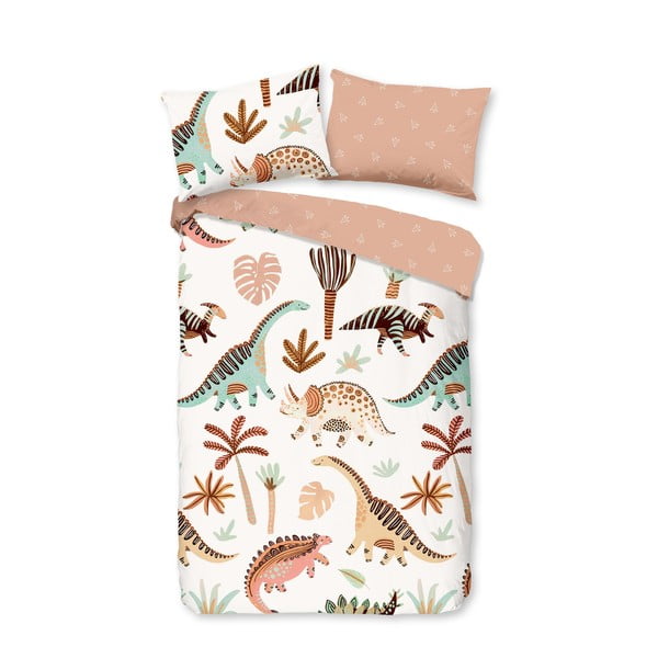 Smeđa/bež pamučna dječja posteljina za dječji krevetić 100x135 cm Dino – Good Morning