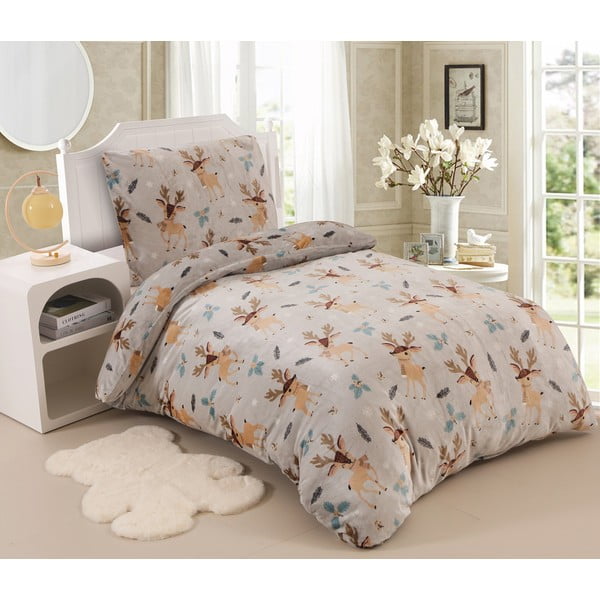 Siva/smeđa posteljina za krevet za jednu osobu od mikropliša 140x200 cm Elliot – My House