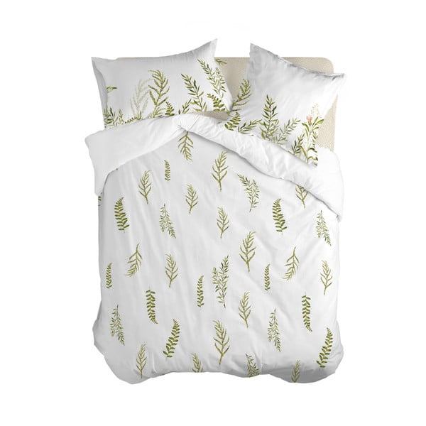 Bijela/zelena pamučna navlaka za poplun za krevet za jednu osobu 140x200 cm Monterosso – Happy Friday
