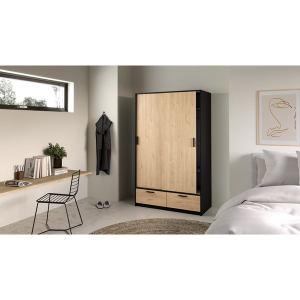 Crni/u prirodnoj boji ormar u dekoru hrasta s kliznim vratima 121x200 cm Line – Tvilum-image-1