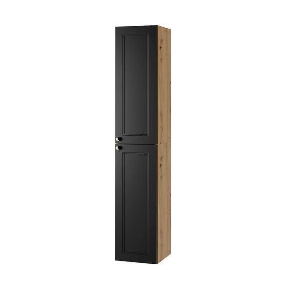 Crni/u prirodnoj boji visoki/zidni kupaonski ormarić u dekoru hrasta 30x160 cm Royal – STOLKAR