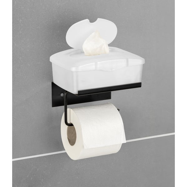 Crni metalni samoljepljiv/s policom držač toaletnog papira Desulo – Wenko-image-1