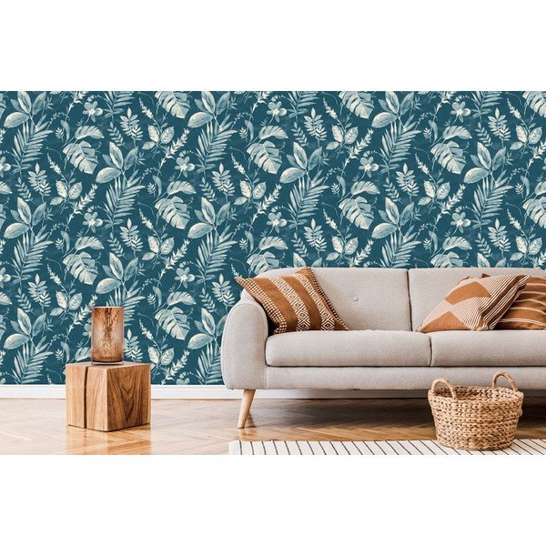 Flis tapeta 10 m x 53 cm Blue Leaves – Vavex-image-1