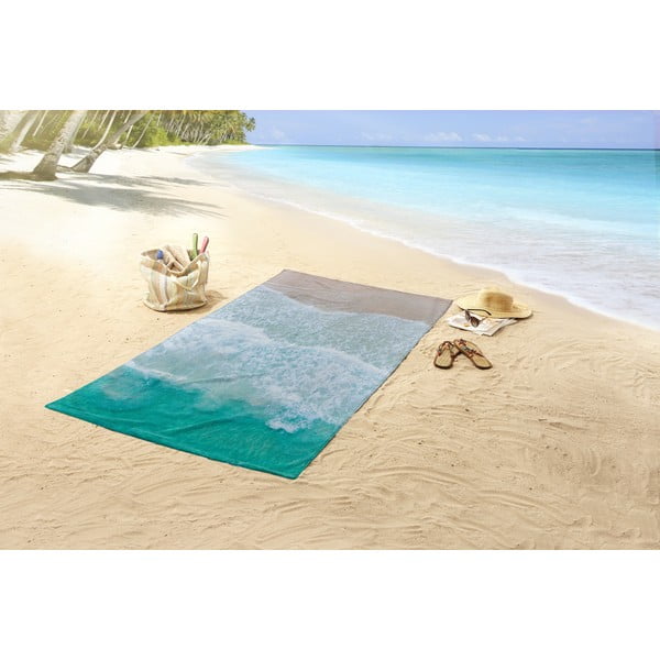 Bež/tirkizni ručnik za plažu 100x180 cm – Good Morning-image-1