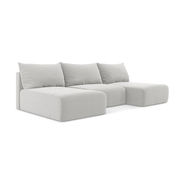 Svijetlo siva baršunasti sklopiva/s prostorom za odlaganje kutna garnitura (u obliku slova "U") Kalena – Makamii-image-2