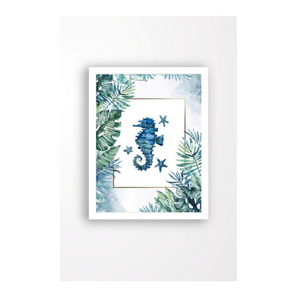 Zidna slika na platnu u bijelom okviru Tablo Center Blue Seahorse, 29 x 24 cm