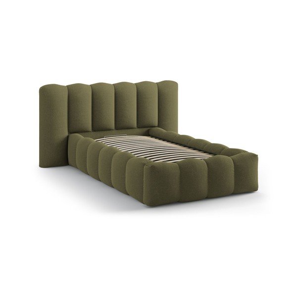 Kaki zeleni tapecirani krevet s prostorom za odlaganje s podnicom 90x200 cm Lupine – Micadoni -image-2