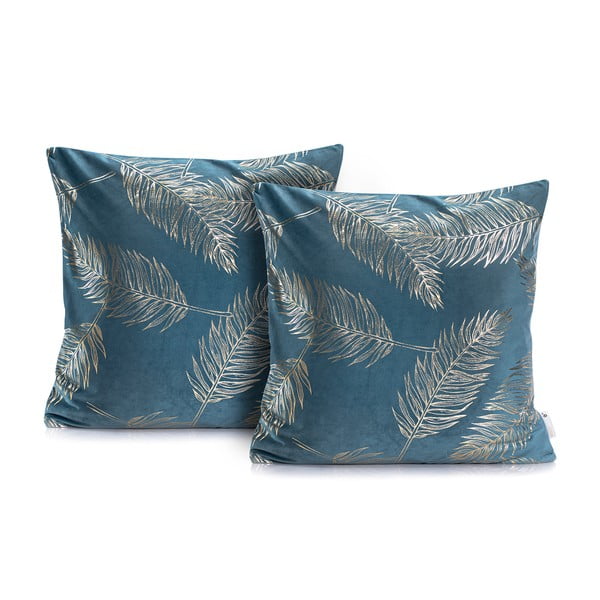 Set od 2 plave navlake za jastuke DecoKing Golden Leafes Marine, 45 x 45 cm