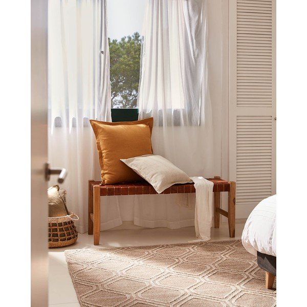 Konjak smeđa/u prirodnoj boji kožna klupa Calixta – Kave Home-image-1