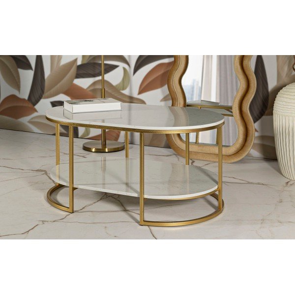 Bijeli/u zlatnoj boji stolić za kavu s mramornom pločom 60x90 cm Izmir – Mauro Ferretti-image-1