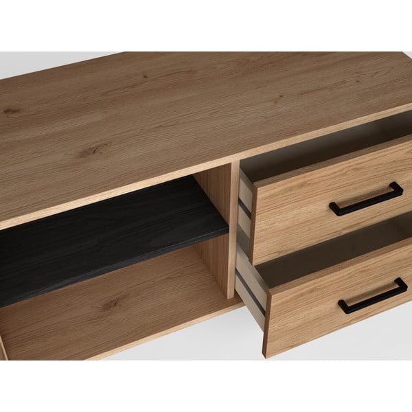 Crni TV stol u dekoru hrasta 181x53 cm Natura - Marckeric-image-4