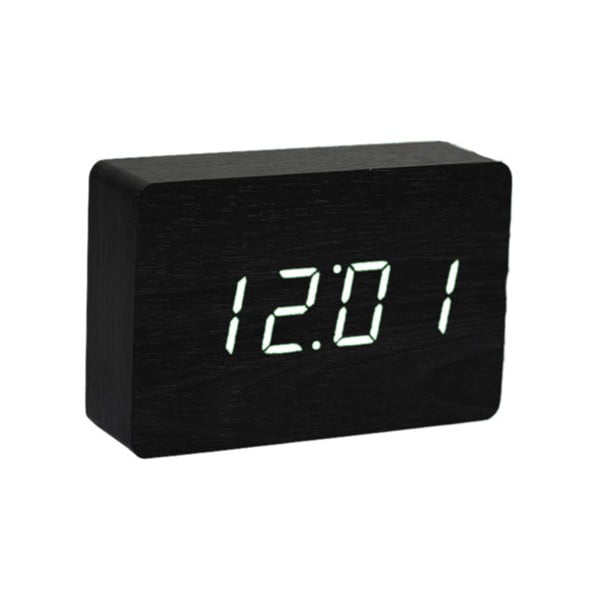 Crna budilica s bijelim LED zaslonom Gingko Brick Click Clock