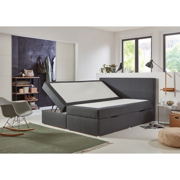 Sivi boxspring krevet s prostorom za odlaganje 180x200 cm Harry – Rojaplast-image-2