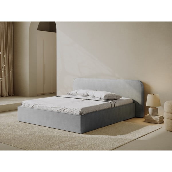 Svijetlo sivi tapecirani bračni krevet s prostorom za odlaganje s podnicom 200x200 cm Elizabeth – Micadoni -image-1