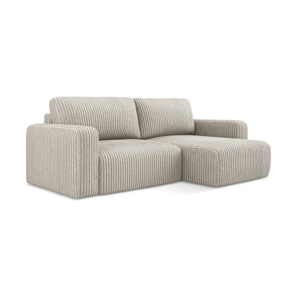 Bež sklopiva/s prostorom za odlaganje kutna garnitura od samta (s desnim kutom/s ležaljkom) Kona – Makamii-image-2