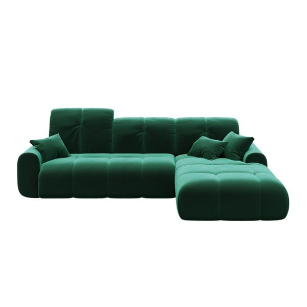 Tamnozelena baršunasta kutna garnitura Devichy Tous, desni kut