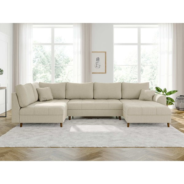 Krem kutna garnitura od samta (s desnim kutom/u obliku slova "U") Ariella – Ropez-image-1