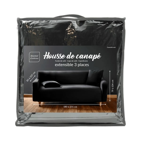 Crna rastezljiva presvlaka za sjedeću garnituru trosjed Mila – douceur d'intérieur-image-3