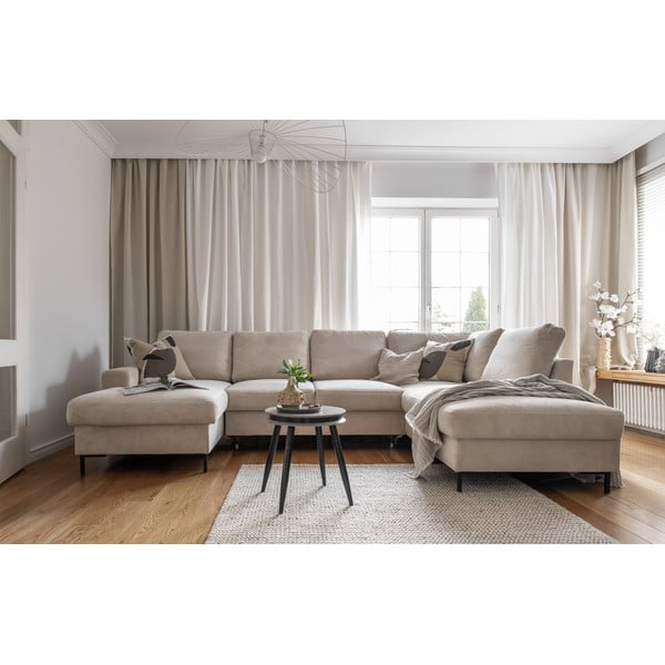 Bež sklopiva kutna garnitura od samta (s desnim kutom) Lofty Lilly – Miuform-image-4