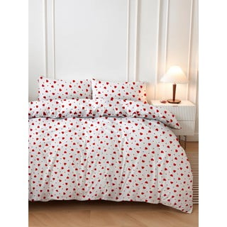 Crvena/bijela posteljina za bračni krevet 200x200 cm Love Heart – Mijolnir