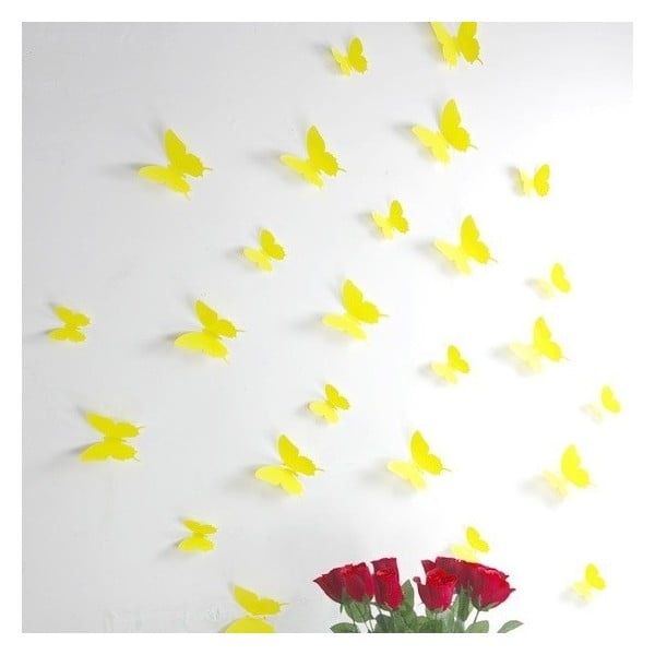 Set od 12 žutih naljepnica s 3D efektom Ambiance Butterflies