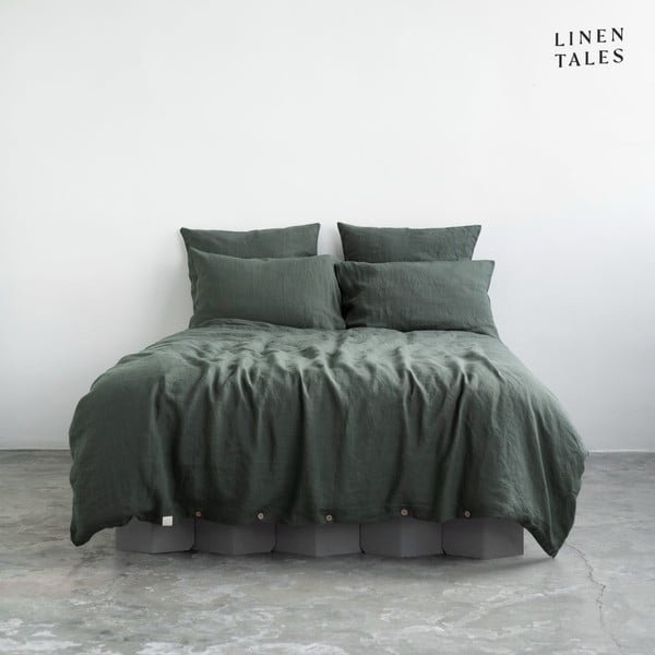 Tamno zelena lanena produljena posteljina za krevet 165x220 cm - Linen Tales