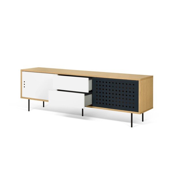 TV komoda u hrastovom drvu s crno-bijelim detaljima TemaHome Dann Dots, dužina 201 cm-image-3