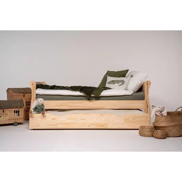 Dječji krevet od masivnog bora s dodatnim ležajem s prostorom za odlaganje s podnicom 80x160 cm u prirodnoj boji Roma – Adeko-image-3
