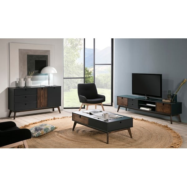 Antracit sivi stolić s 2 ladice i nogama od borovog drva Marckeric Kiara-image-1