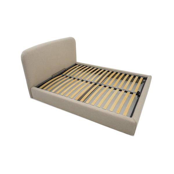 Bež tapecirani bračni krevet s prostorom za odlaganje s podnicom 140x190 cm Sea – Scandic-image-3