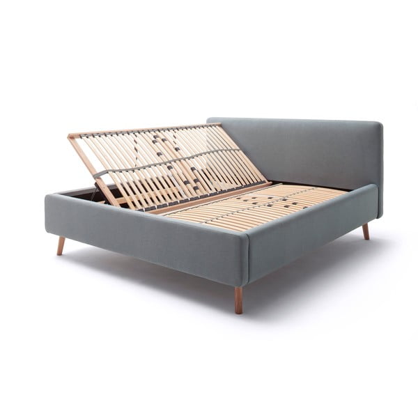 Prljavo plavi tapecirani bračni krevet s prostorom za odlaganje s podnicom 160x200 cm Mattis – Meise Möbel-image-4