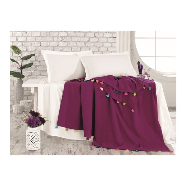 Bordo ručno rađeni pamučni prekrivač za bračni krevet Tarayas, 230 x 240 cm