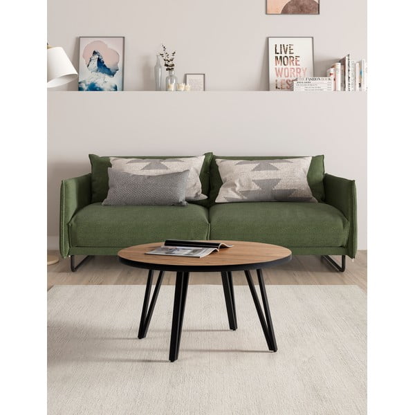 Crni/u prirodnoj boji okrugao stolić za kavu s pločom stola u dekoru hrasta ø 80 cm Sindi – Marckeric-image-1