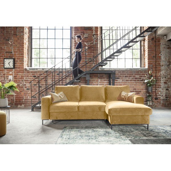 Žuta baršunasta kutna garnitura Miuform Lofty Lilly, desni kut-image-1