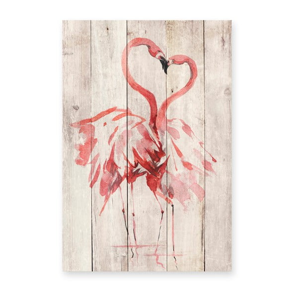 Zidna dekoracija od borovog Madre Selva Love Flamingo, 60 x 40 cm