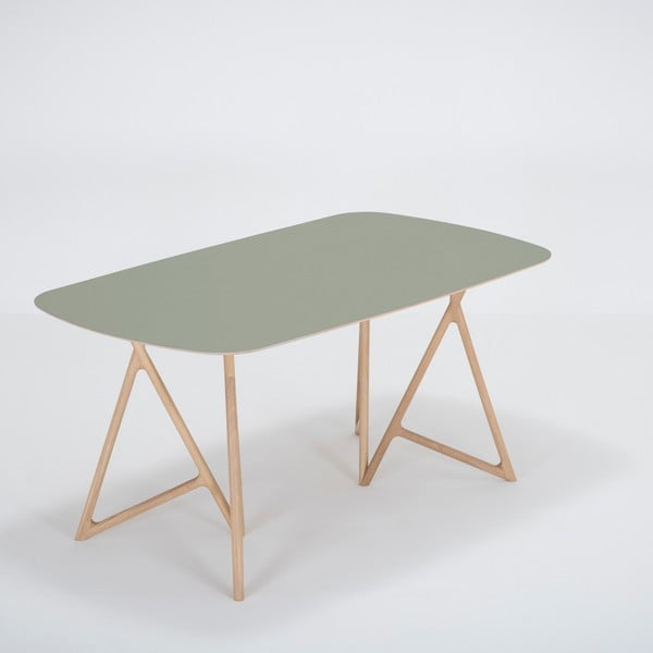 Blagovaonski stol od punog hrasta sa zelenom pločom Gazzda Koza, 160 x 90 cm