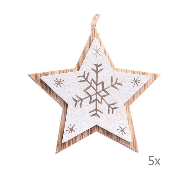 Set od 5 bijelih drvenih ukrasa zvjezdice Dakls, dužina 7,5 cm