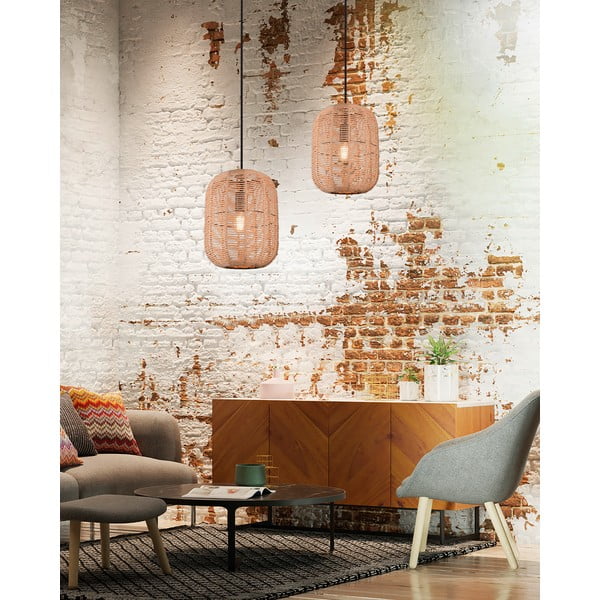 Svjetlo smeđa viseća svjetiljka s tekstilnim sjenilom ø 25 cm Runa – Trio-image-4