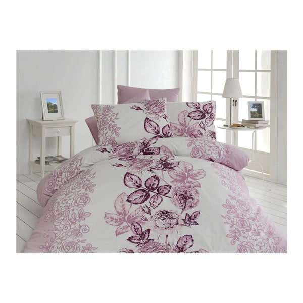 Ljubičasto-bijela pamučna posteljina sa posteljinom za bračni krevet Lamer, 200 x 220 cm