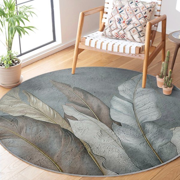 Zeleni/sivi perivi okrugao tepih ø 100 cm Dusty Leaves – Mila Home-image-2