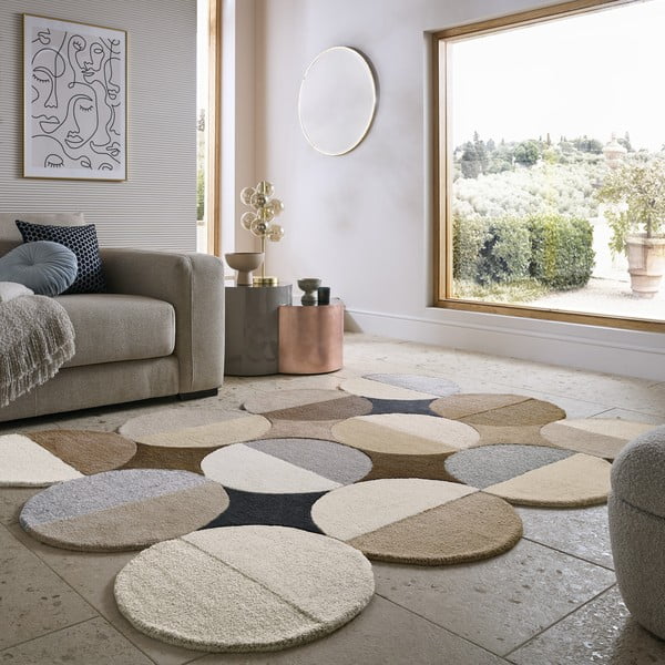 Sivo-bež ručno rađen vunen tepih 200x290 cm Mia Ellipse – Flair Rugs-image-1